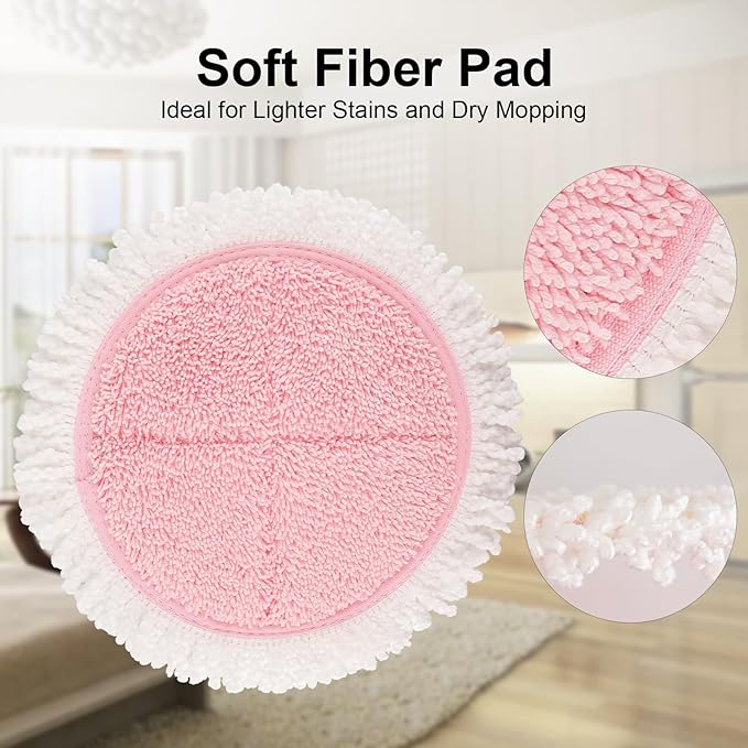 Electric Mop Pads, 6.3in Spin Mop Pads for Most Cordless Electric Spin Mop, Round Mop Replacement Pads for Floor Cleaning(4 Pack)