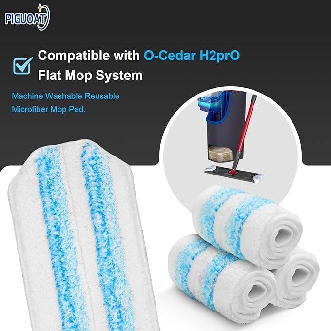 H2prO Mop Pads Fit for Ocedar H2prO Flat Mop, 6 Pack Mop Refills for O-Cedar H2pro Flat Mop, Machine Washable Reusable Microfiber Mop Heads Replacements for Ocedar H2 Pro Mop