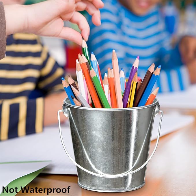Galvanized Tin Metal Buckets with Handle - 6 Pack 4.3 Inch Iron Pail, Easter Bucket,Pencil Holder and Flower Pots,Craft Supply Holders for Events,School Storage and Party. (Silver, 4.3" Top)