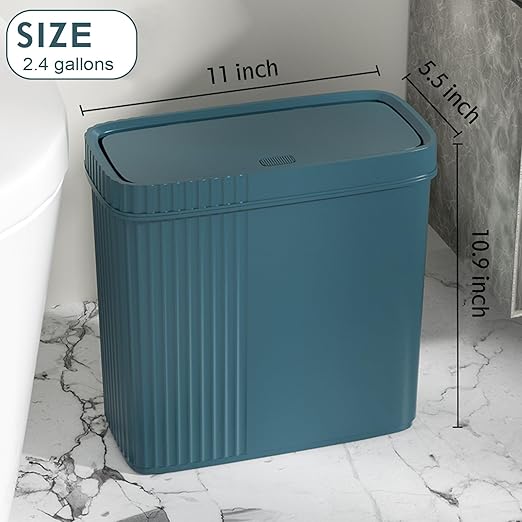 UUJOLY Small Bathroom Trash Can Wastebasket Plastic Garbage Can Container Basket Trash Bin for Kitchens Bathrooms, Laundry Room, Offices, Kids Rooms, Dorms, Bluish Green, 2.4 Gallon