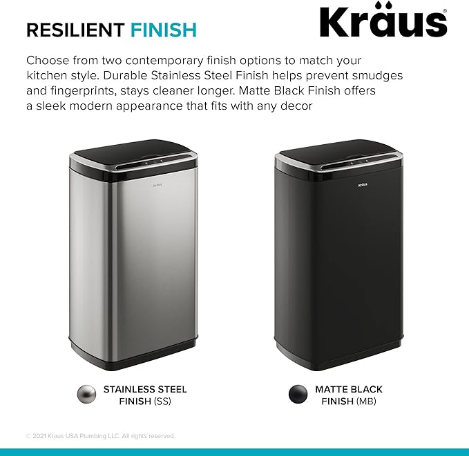 Kraus GarbagePro Rectangular 13 Gallon Hands-Free Motion Sensor Trash Can Battery Operated in Matte Black Finish with SoftShut Touchless Lid, KTCS-10MB
