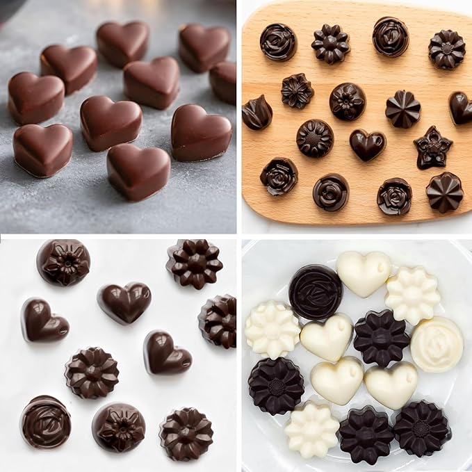6 Pack Flower Shape Chocolate Candy Molds Silicone, Food-Grade Non-Stick Jello Mold, Crayon Mold, Silicone Baking Mold, BPA Free, including Flower, Heart, Tulip, Rose