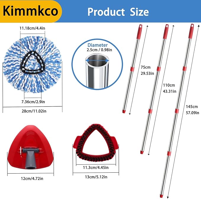 Small Spin Mop Replacement Head for O Cedar RinseClean 2-Tank System, 4 Fluffy Microfiber Mop Refills with 1 Small Base & 1 Scrubber Head & 30-58in Mop Handle, Deep Clean, Machine Washable