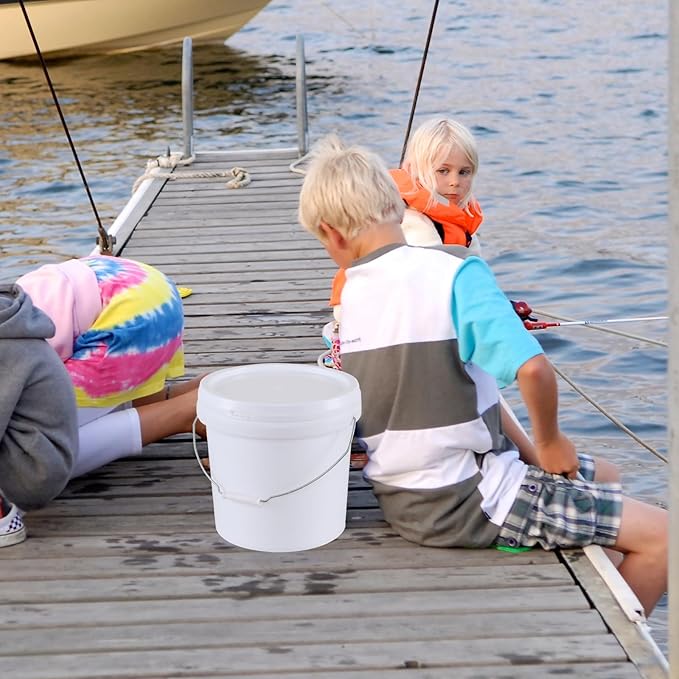 4 Packs Round Plastic Food Bucket with Lids, Plastic Pail with Handle, 4 Gallon, White