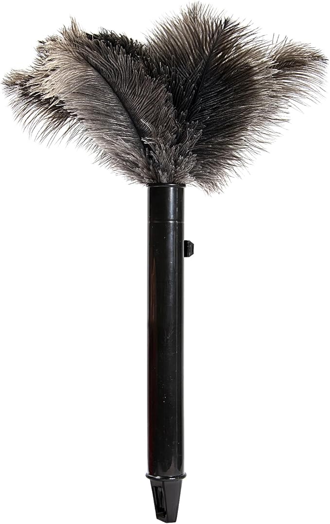 Retractable Ostrich Feather Duster for Cleaning, Fluffy and Natural Feather Duster with Retractable Handle， Reusable Eco-Friendly Handheld Cleaning Supplies (15 inch)