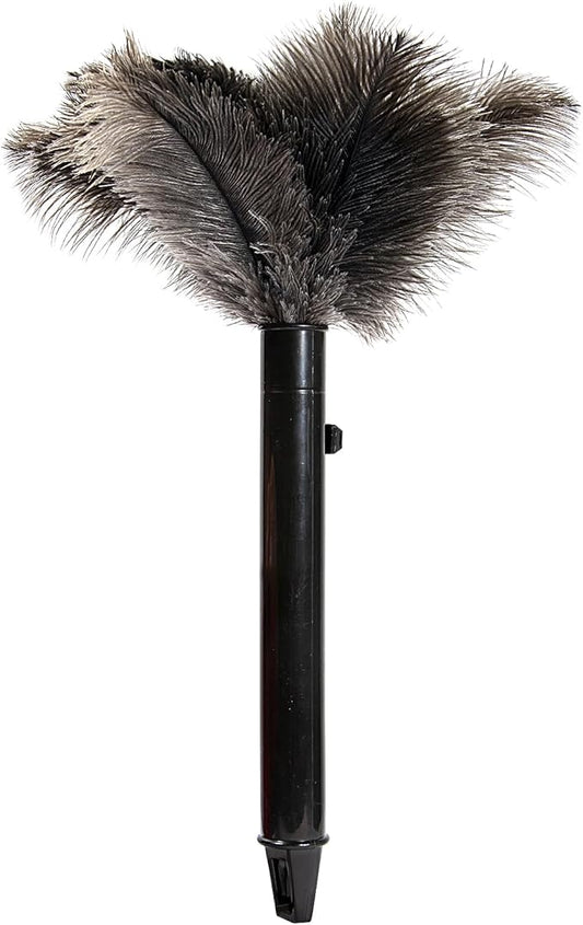 Retractable Ostrich Feather Duster for Cleaning, Fluffy and Natural Feather Duster with Retractable Handle， Reusable Eco-Friendly Handheld Cleaning Supplies (15 inch)