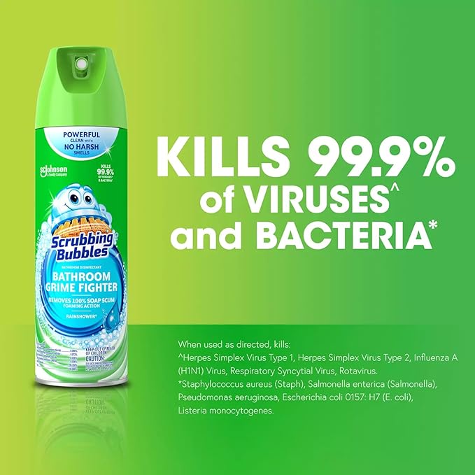 Scrubbing Multi Surface Bathroom Cleaner, Rainshower Scent, Grime Fighter, 25 Fl Oz (Pack of 2) Bundled with Magic Eraser Extra Durable Scrubber Sponge