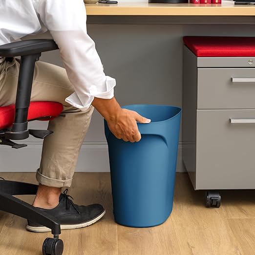 IRIS USA Small Trash Can Wastebasket with Handle, 6 Gallon / 24 Quart, 3-Pack, for Bathroom, Office, Bedroom, Under Sink, Kitchen, Garbage - Eco Friendly Navy