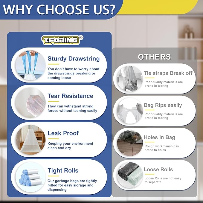 240 Count 8 Gallon Trash Bags Drawstring - 1.2 Mil White Medium Garbage Bags Unscented, 30 Liter Thick Plastic Trash Can Liners for Home Kitchen Bathroom