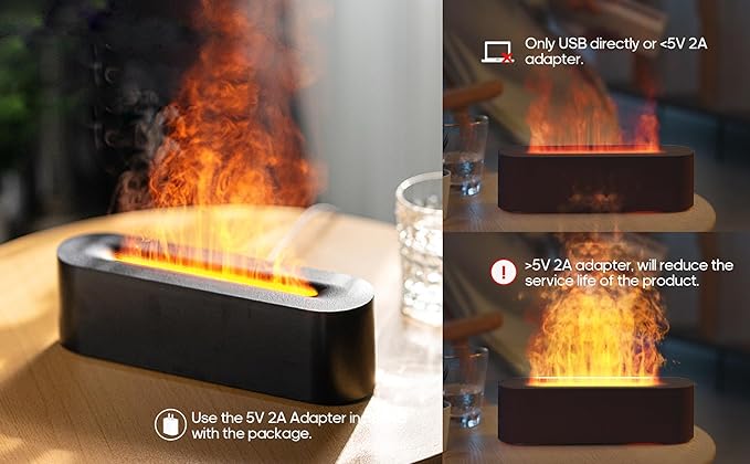 Essential Oil Diffusers,Flame Colorful Water Vapor Fire Fireplace Humidifier for Aromatherapy Aroma Therapy Machine Room Bedroom,Black Flame Diffuser for Essential Oils