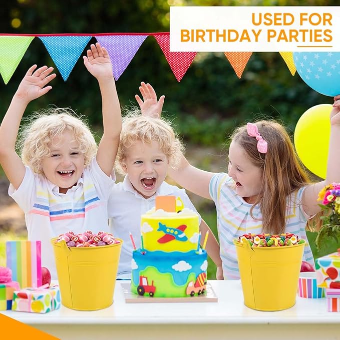 OBTANIM 7 Pack Yellow Metal Buckets with Handle Galvanized Ice Pails for Plants, Succulents, Party Favors Organizing, Rustic Home Decor or Classrooms Pencil Storage (6 x 4.4 inch)