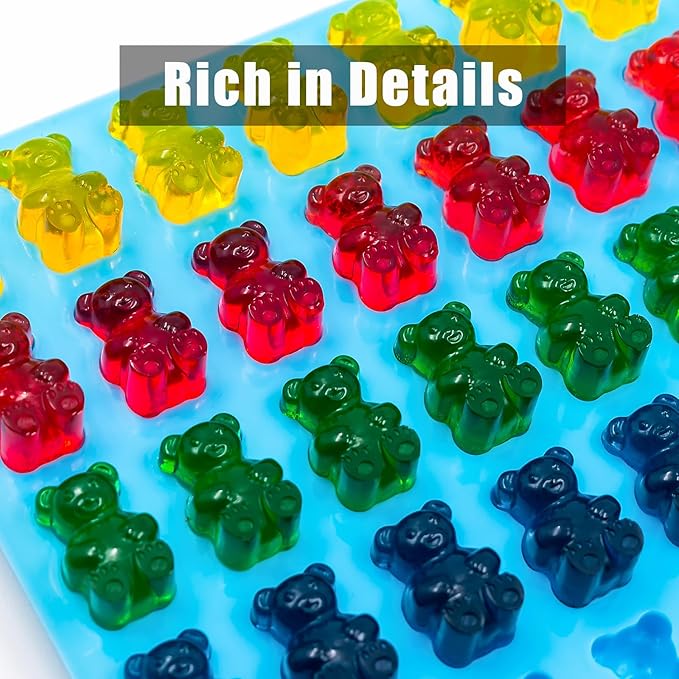 Large Gummy Bear Mold Candy Molds, Non-Stick Silicone Ice Cube Moulds Chocolate Molds BPA Free with 3 Droppers, Set of 3