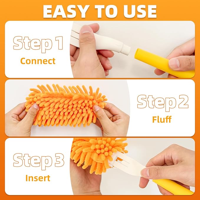 4 Pack Reusable Duster Refills for Swiffer, Microfiber 360 Heavy Duty Dusters Refills Compatible with Swiffer Hand Duster(Include 1 Handle & Laundry Bag)