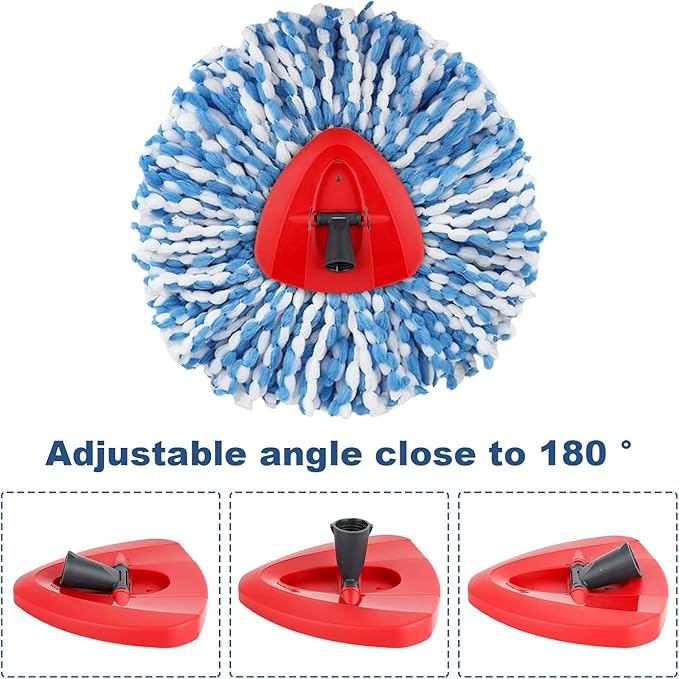 RinseClean Spin Mop Head Refill for Vileda EasyWring 2-Tanks System - Rotating Microfiber Triangle Replacement Pads Washable & Reusable fit All Floor - 6 Cloth 1 Mop Base