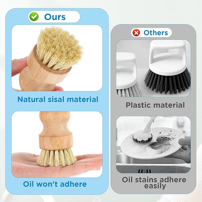 12 Packs Bamboo Dish Scrub Brushes Wooden Scrubbers Set Kitchen Dishwashing Scrubber with Natural Sisal Bristles for Iron Pot Pan Sink