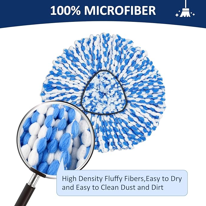 Spin Mop Head Replacements Compatible with Ocedar RinseClean 2 Tank System,Mop Head Refill Replacement for O-cedar 2 Tank System - Easy to Replace,100% Microfiber, All Hard-surfaced Floor Clean 3 Pack