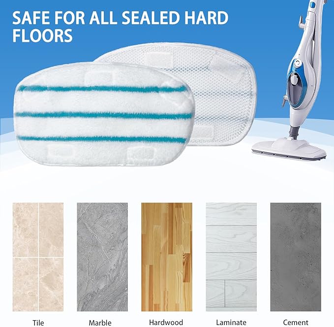 Steam Mop Pads Compatible with PurSteam ThermaPro 10-in-1 and ThermaPro 211 Steam Mop Cleaner Microfiber Pur steam Mop Replacement Pads (Blue and White-4pcs)
