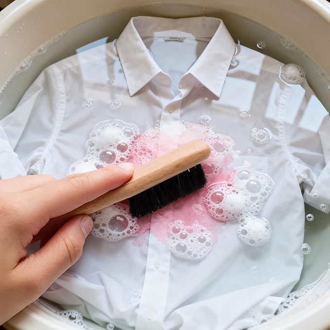 3 Pcs Wood Laundry Stain Brush Set With Boar And Horse Hair Bristles, Stain Remover Brush For Clothes, Fabric, Furniture And Leather