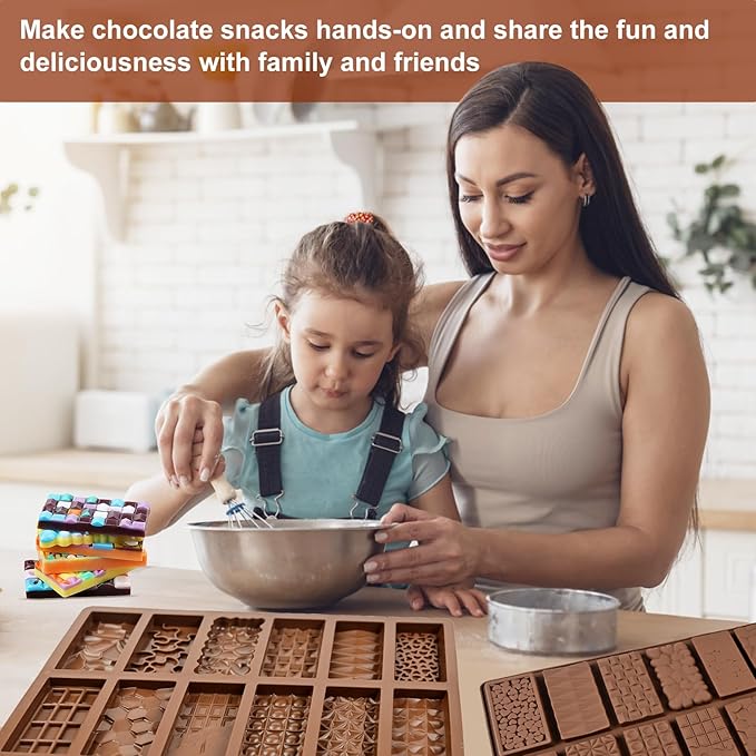 2 Pcs Chocolate Bar Mold, Non Stick Dubai Chocolate Bar Knafeh Pistachio Candy Mold, 12-in-1 Break Apart Design for Dubai Molds, Energy Protein Bar