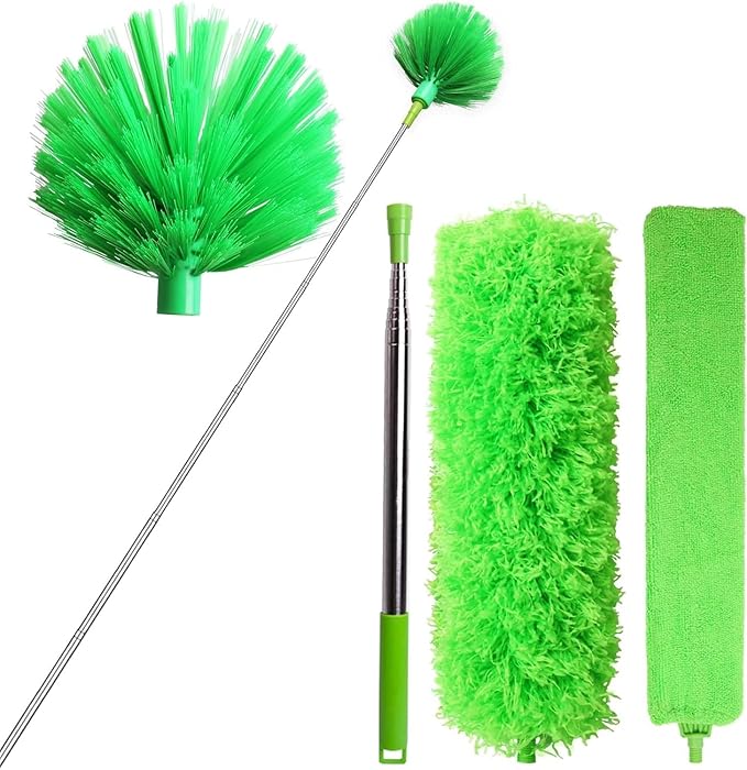 Cobweb Duster with Extension Pole, Bafezoze Ceiling Fan Duster with Long Handle, Spider Web Brush Flat Duster for Under Appliances High Ceilings Outdoor