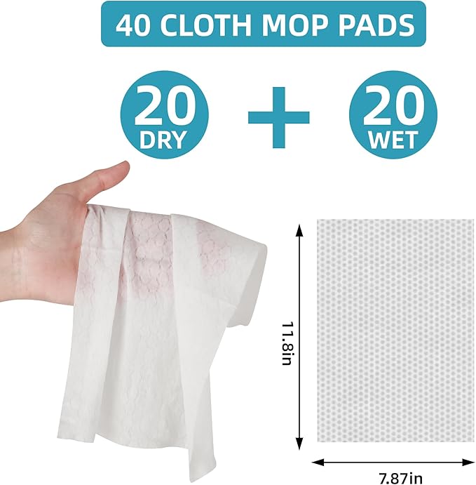 Disposable Pad Flat Mop for Floor Cleaning, 15.7 in (40 cm) Aluminum Base, 52 in Aluminum Handle, Includes 20 Dry Pads + 20 Wet Pads, Hands-Free Easy Clean – LJGG (Gray/White)