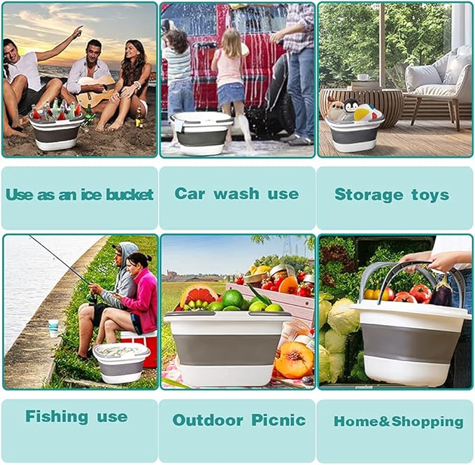 4.2 Gal(16L) Large Collapsible Plastic Bucket with Handle for House Cleaning, Space Saving Outdoor Multiuse Foldable Water Pail/Sink for Camping,Fishing,Ice (Blue)