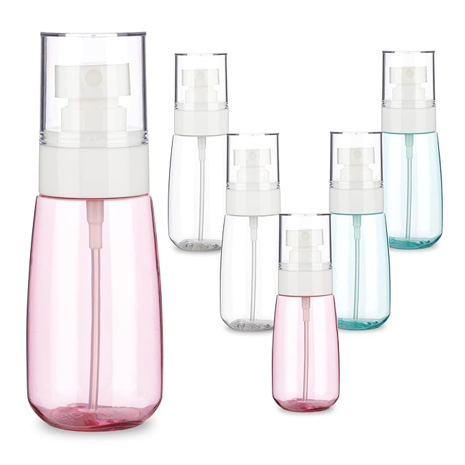 6 Pack 2oz/60ml Small Spray Bottle, Empty Plastic Mini Spray Bottles, Fine Mist Travel Spray Bottle with 9pcs Labels