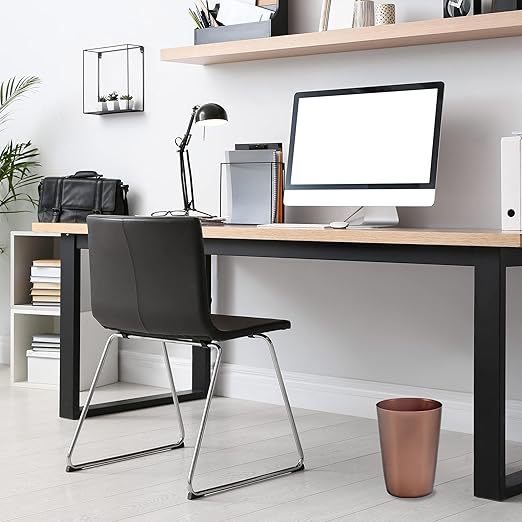 Mini Waste Basket - Durable Small Plastic Garbage Trash Can Bin - Lidless Open-Top Rectangular Slim Profile for Compact Spaces - Suitable for Home, Bathroom, Office, Bedroom, Kitchen and More, Copper