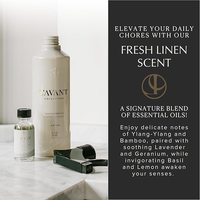 L'AVANT Collective Multipurpose Surface Cleaner Set of 3 | Provides a Powerful Clean to Remove Grease & Grime | High Performing Luxurious Ingredients Fresh Linen Scent Kitchen Home Decor Hostess Gifts