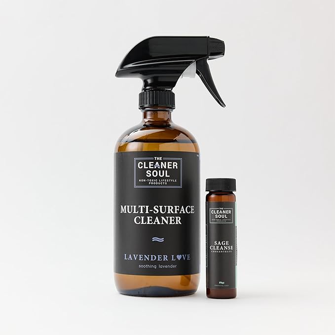 Non-Toxic Multi Purpose Cleaner, Natural Cleaning Spray, Luxurious Refillable Glass Bottle, Essential Oil Fragrance, Safe for All Surfaces, Safe for Animals and Pets, Safe for Humans (Lavender Love)