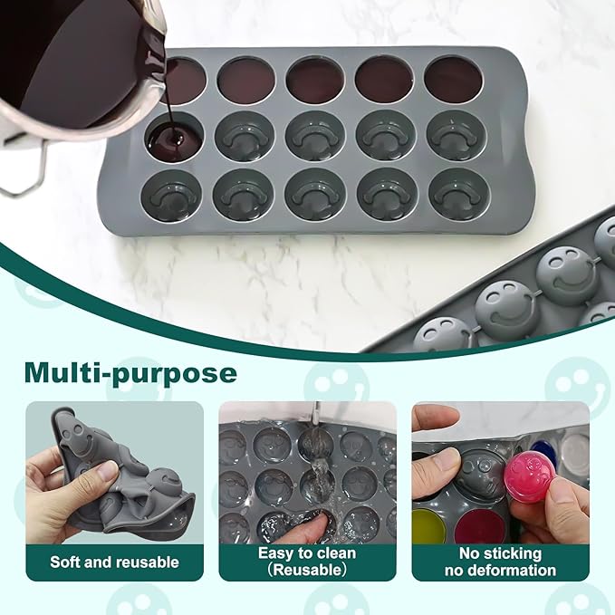 4 Pcs Chocolate Candy Silicone Molds, 3D Cute Smiley Face Silicone Molds, Non-stick Emoticon Themed Baking Moulds for Homemade Treats Dessert Chocolate Bomb Jelly Candy Cute Ice Trays