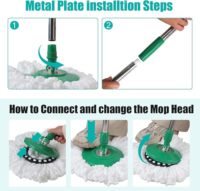 Spin Mop and Bucket with Wringer Set, 360° Spinning Mop Bucket System with 3 Microfiber Mop Replacement Heads and 61" Stainless Steel Adjustable Handle for Floor Cleaning (20QT)