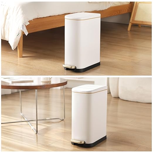 ELPHECO Bathroom Trash Can with Lid Soft Close, 3.5 Gallon / 13.5 Litre Stainless Steel Pedel Garbage Can with Removable Inner Bucket, Wastebasket for Bathroom, Office, Bedroom, Matte White