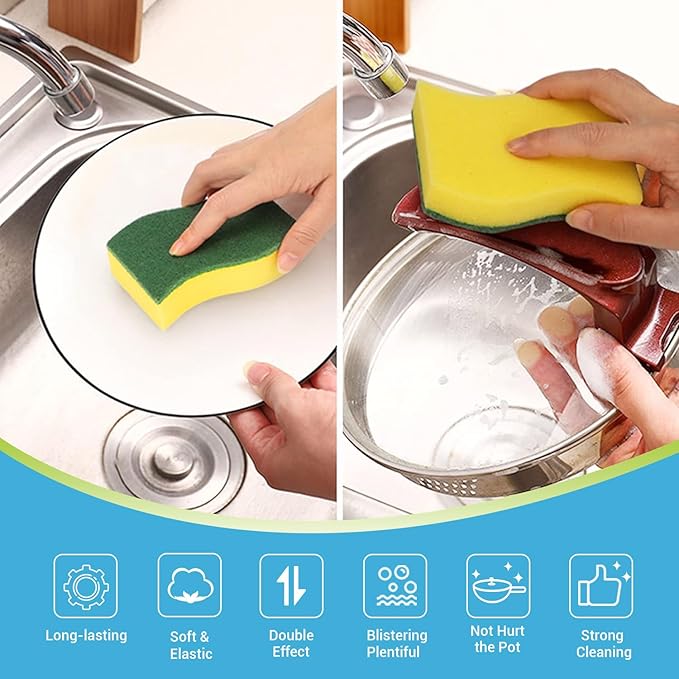 AIDEA Sponges Kitchen, 24 Pack Heavy Duty Dish Sponge, Cleaning Dish Scrubber Sponge for Home and Kitchen, Stink-Free Cleaning Supplies for Pots, Pans
