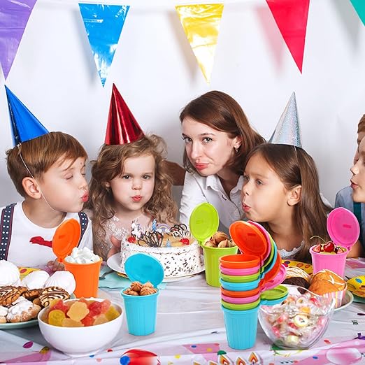 Goaste 20 Pack Mini Desk Trash Can, 10 OZ Small Plastic Garbage Bin with Lid, Tabletop Round Waste Basket, Cute Pen Pencil Holder Organizer for Home, Office, School, Vanity, Car (Assorted Colors)