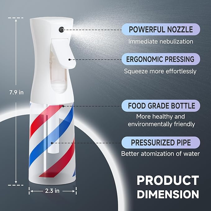 Spray Bottle for Hair (6.8OZ /200ML) Continuous Ultra Fine Mist Sprayer for Hair, Salons, Barber, Plants, Skin Care, Cleaning (Barber,1 Pack)