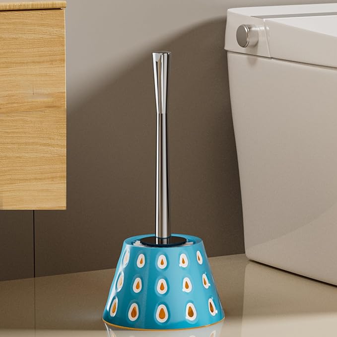 Modern Designer Toilet Brush and Holder Set – Deep Blue Decorative Bathroom Brush with Artistic Teardrop Pattern, Rust-Resistant and Compact, Ideal for Stylish Homes or Guest Bathrooms