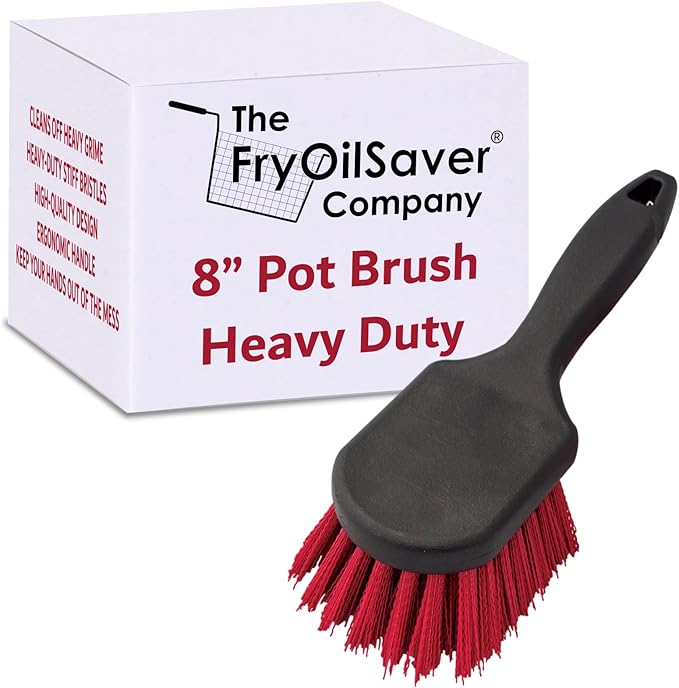 8" Pot & Dish Cleaning Brush by FryOilSaver Co., Dish Scrubber w/Stiff Bristle Brush for Kitchen Cleaning Tough Stain, Dishes, Pot, Pan, Sink, Stove, Grill Scrubber for Home & Busy Restaurant - 90048