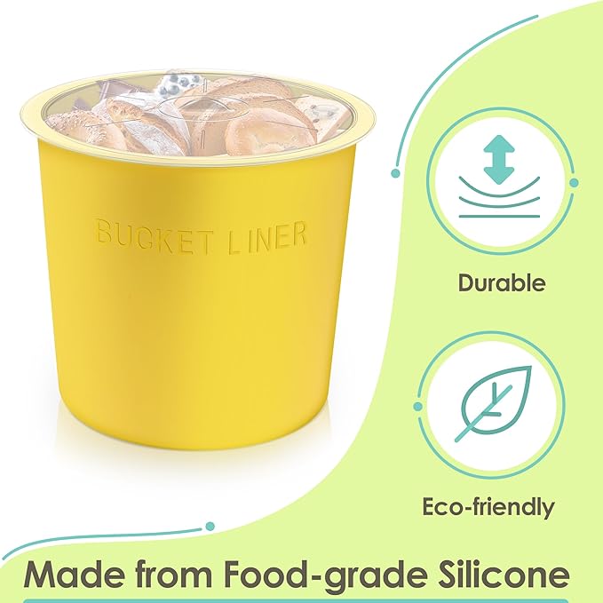 2 Gallon Bucket Liner with Lid – Food Grade, Foldable & Heat-Resistant – Multi-Purpose Reusable Silicone Bucket Pail Liner for Kitchen, Outdoor, Gardening, Camping, Thinset & Paint(Yellow
