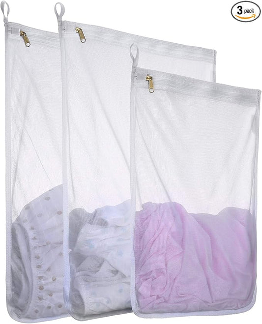 Reusable Mesh Laundry Bags, Delicates Garment Washing Bags for Travel/College, Durable Zipper Closure (2 Large 1 Medium)