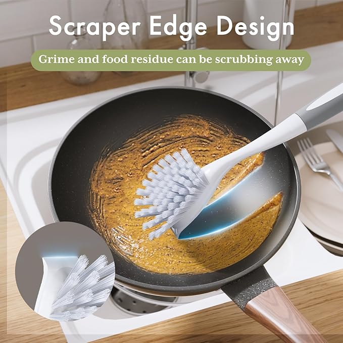 Amazer Dish Brush with Handle, 2 Pack Kitchen Scrub Brushes for Cleaning, Dish Scrubber with Stiff Bristles for Sink, Pots, Pans (Grey+Grey)