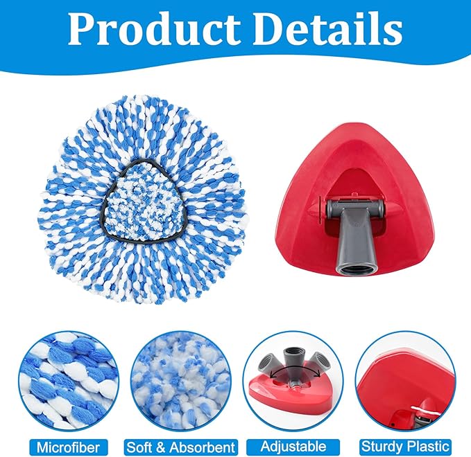 Mop Heads Replacements for O-Cedar RinseClean 2-Tank Spin Mop, Mop Replace Head for O Cedar, Spin Mop Heads for Ocedar Includes 3 Pack Mop Refills, 2 Upgrade Scrub Brush, 1 Mop Base for O-Cedar Mop