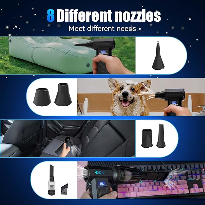 Compressed Air Duster-130000RPM Super Power Electric Air Duster, 4-Gear Adjustable Mini Blower with Type-C Fast Charging, Dust Blower for Computer, Keyboard, House, Outdoor and Car