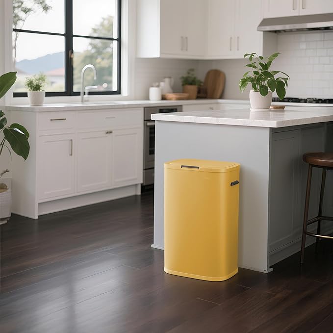 happimess HPM1017L Tammi Kitchen 14.5-Gallon Slim Metal Push Button Trash Can for Home, Kitchen, Laundry Room, Office, Bedroom, Bathroom, Daffodil Yellow