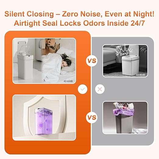 9L/2.4Gal Touchless Bathroom Trash Can, 0.2s Motion Sensor Auto-Close, IPX5 Waterproof Slim Design for Kitchen/Office, Silent & Space-Saving