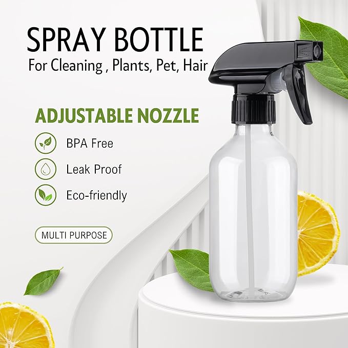 Plastic Spray Bottles for plant - 10oz/300ml - Mist Stream - No Clog No Leak, Easy to Grip with Adjustable Nozzle for Hair, Cooking, Cleaning - BPA Free