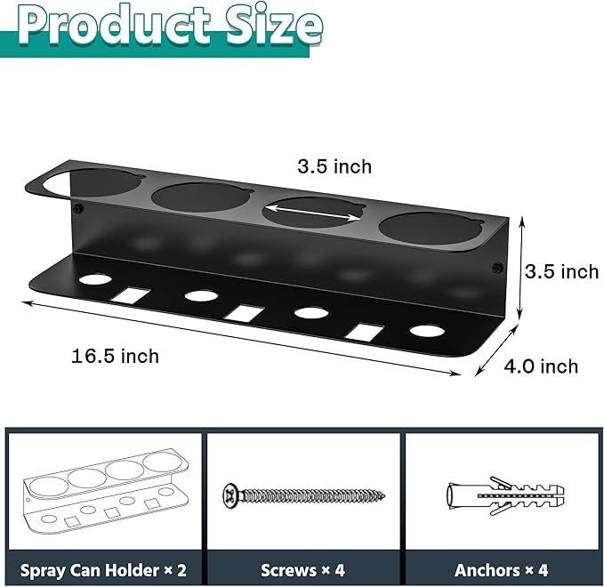 EVERHANGER Spray Can Holder, Wall Mount Spray Bottle Storage Rack Heavy Duty Spray Paint Bottle Organizer for Garage & Home, 8 Can Holes