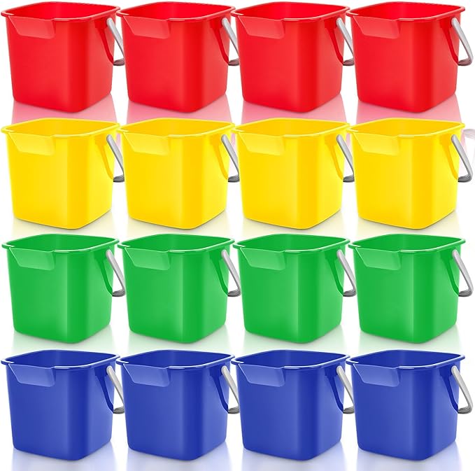 Irenare 16 Pcs Sanitizing Bucket 3 Quart Cleaning Pail Small Detergent Square, Spout and Handle Plastic Utility Sanitizer Buckets for Restaurant Kitchen Home Offices (Multicolor)