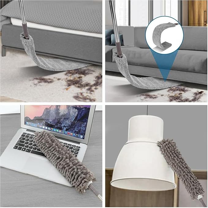 7 Pcs Microfiber Feather Duster with 100-inch Telescopic Extendable Pole, Washable and Reusable Cobweb Duster Kit, Dusters for Cleaning High Ceiling,Fan,Furniture,Blinds