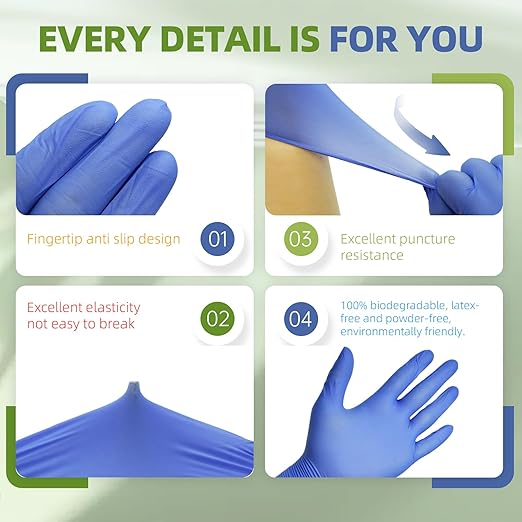 Jointown Biodegradable Nitrile Exam Gloves, Disposable Medical Surgical Gloves, Violet Blue Nitrile Glove, Latex Free, Food Safe, 2000 Count, Large